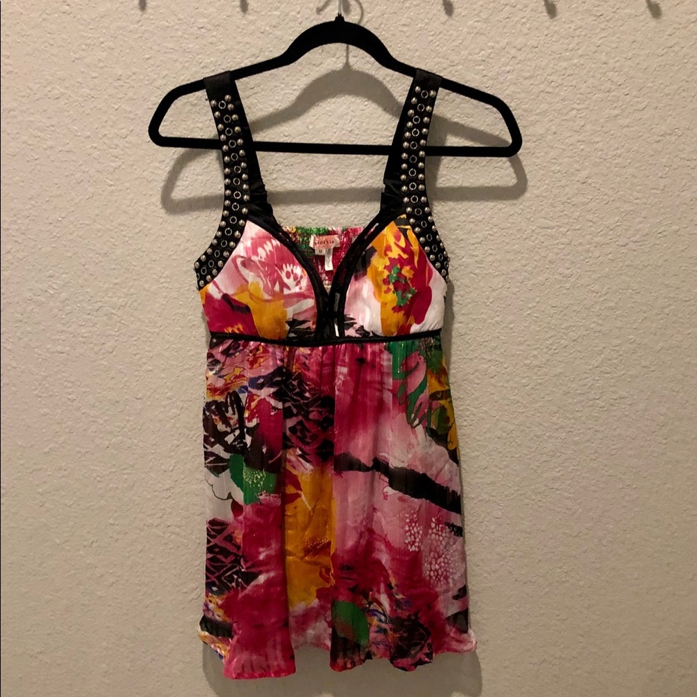 Sexy, fun, colorful, studded chiffon tank top